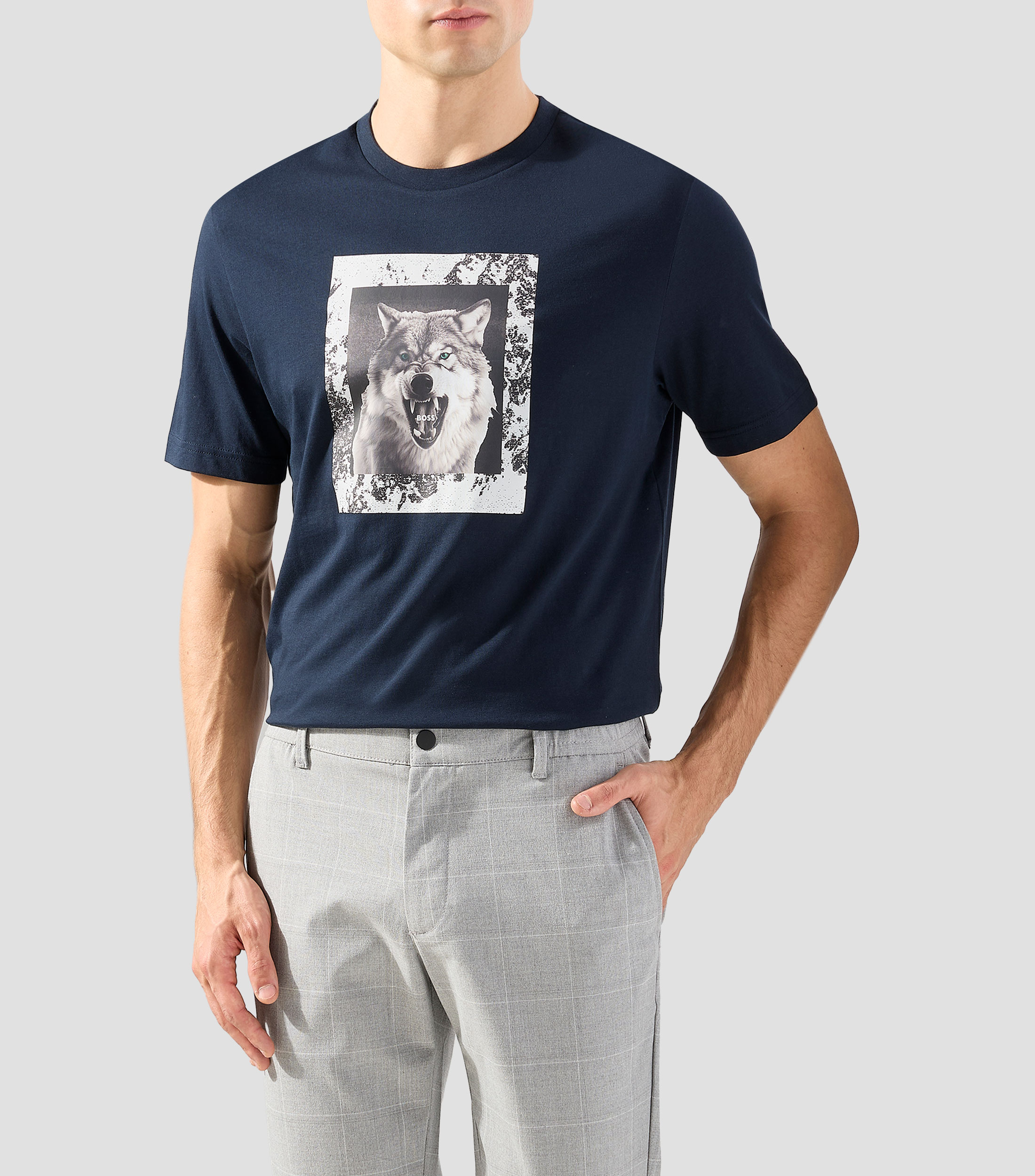 Playera de cuello redondo con manga corta estampada Hombre